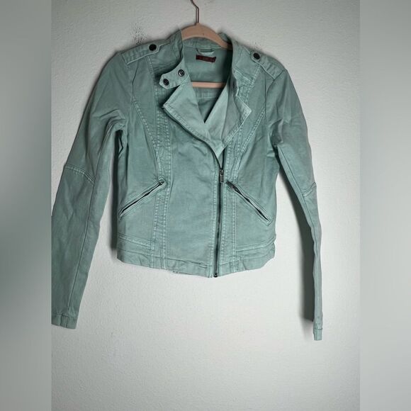 EDC Turquoise Blue Denim Moto Jacket Cotton Full Zipper EU S/ US S Y2K NWOT - Picture 4 of 14